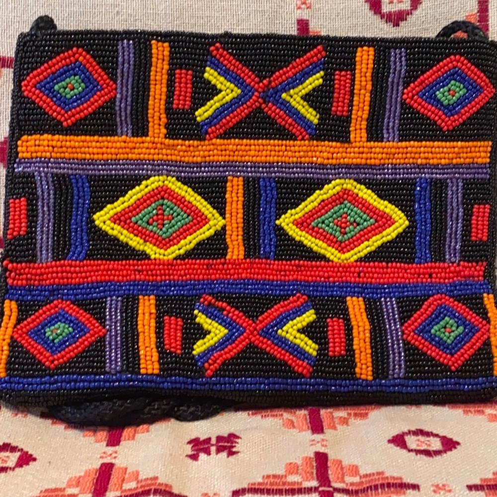 Vintage Ethnic Motif Beaded Bag Made in Macau